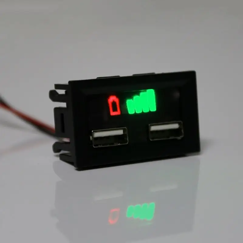 

12V LED Lead Acid Battery Capacity Display Voltage Power Meter Gauge for Electric Motor Car with Double USB Output