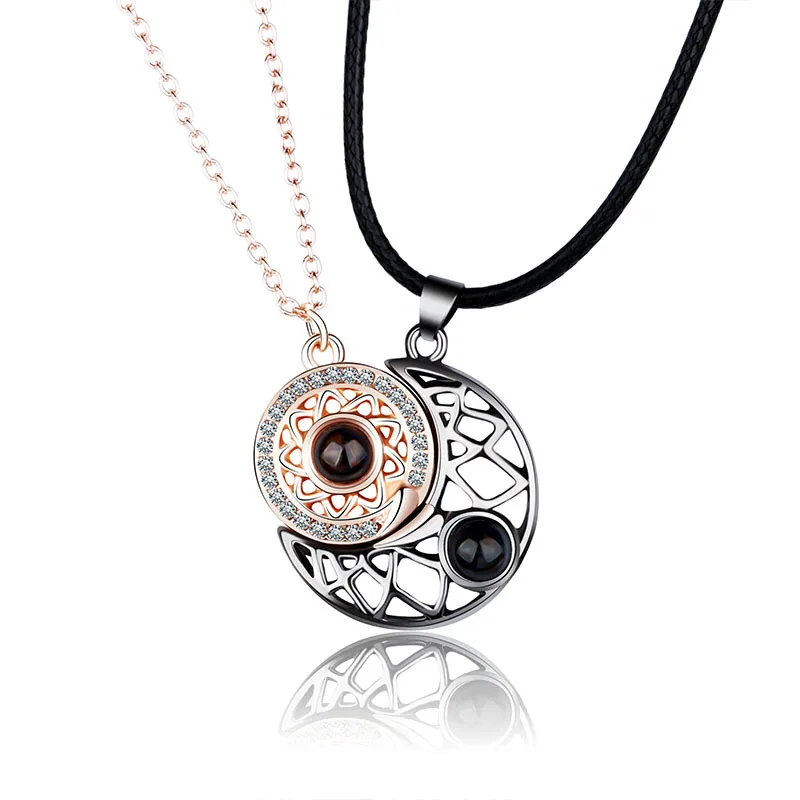 100 Languages Sun Moon Magnet Puzzle Couple Necklaces Jewelry Creative I Love You Projection Pendant Memory Valentine's Day Gift |