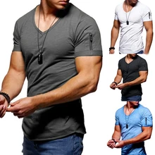 

2021 Summer Hot Sale T- Shirt New Men's V Neck Tops Tee Shirt Slim Fit Short Sleeve Solid Color Casual T-Shirt