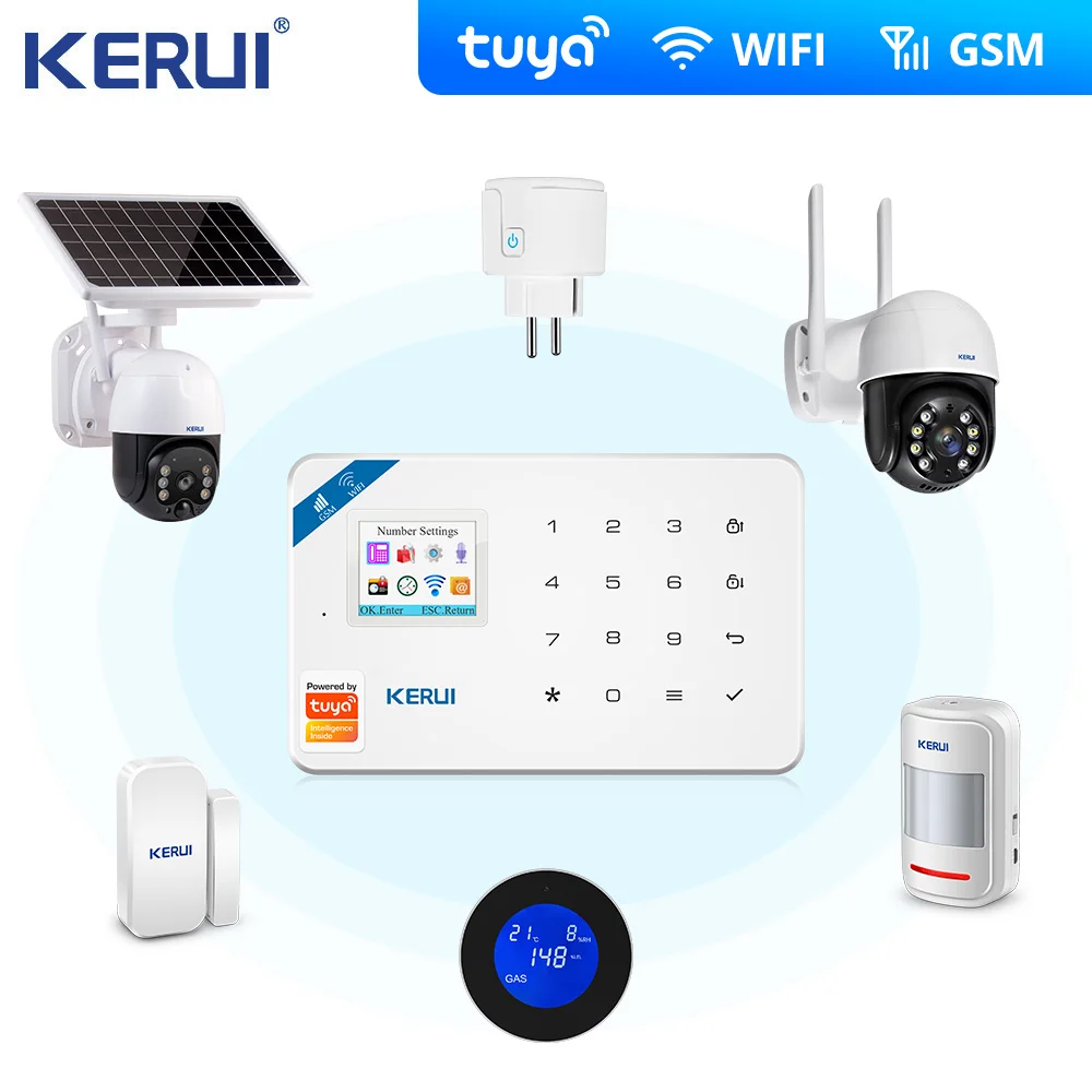 DIY Kerui Tuya W181 Wireless Wifi Home Alarm 3MP Tuya Camera Control LCD GSM  Burglar Alarm System For Home Security Alarm