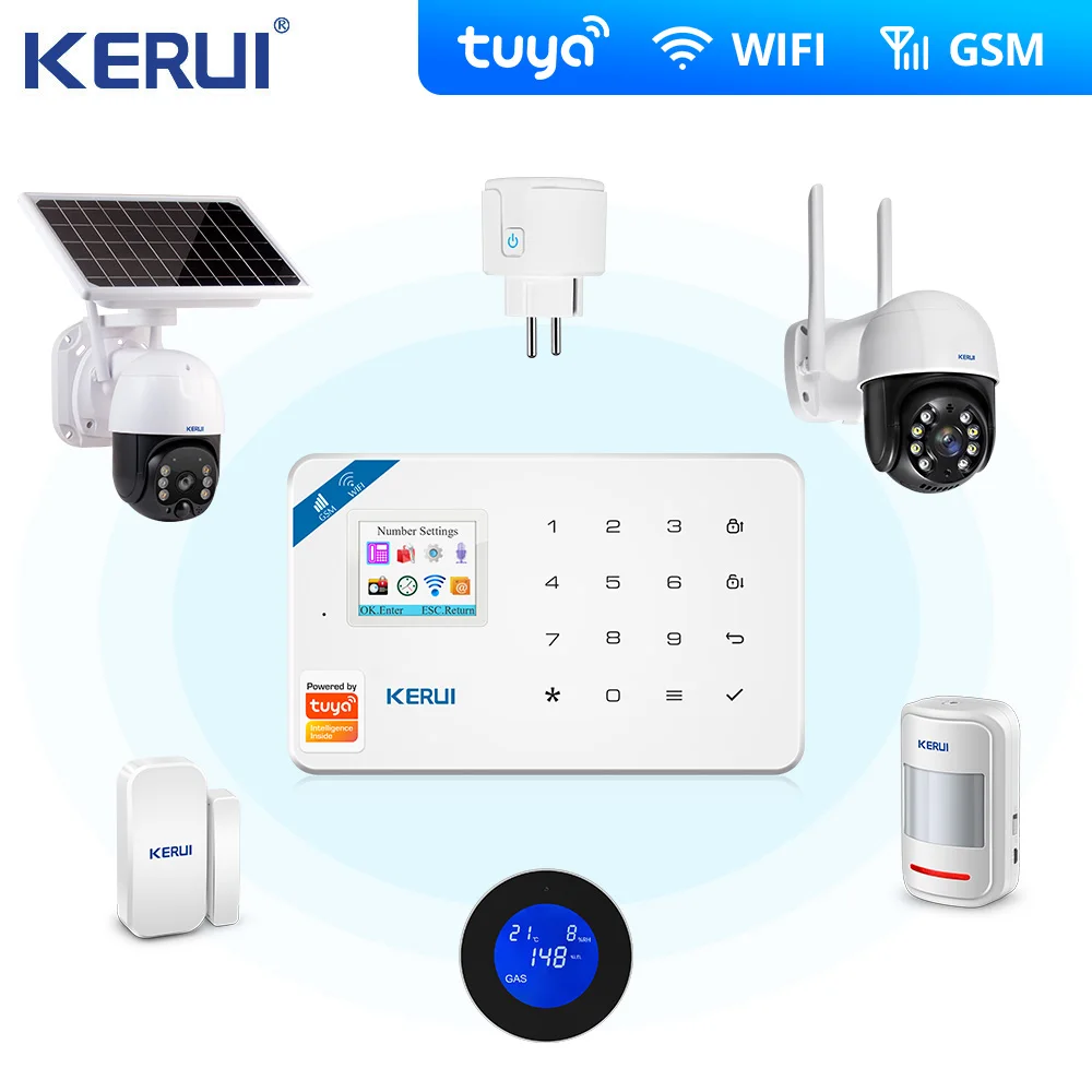 Fai Da Te Kerui Tuya W181 Wireless Wifi Home Alarm 3Mp Tuya Camera Control Lcd Gsm Antifurto Sistema Di Allarme Per Allarme Di Sicurezza Domestica