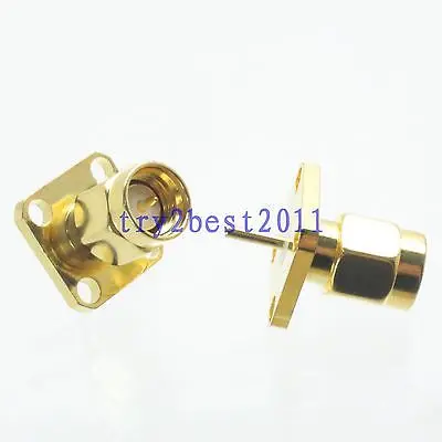 

DHL/EMS 100pcs Connector SMA plug pin 4-holes Flange solder panel mount straight -C1