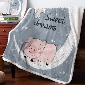 

Pig Moon Cartoon Cute StarsNew Winter Warm Blanket Office Plush Blanket Bedspreads Quilt Drop Ship