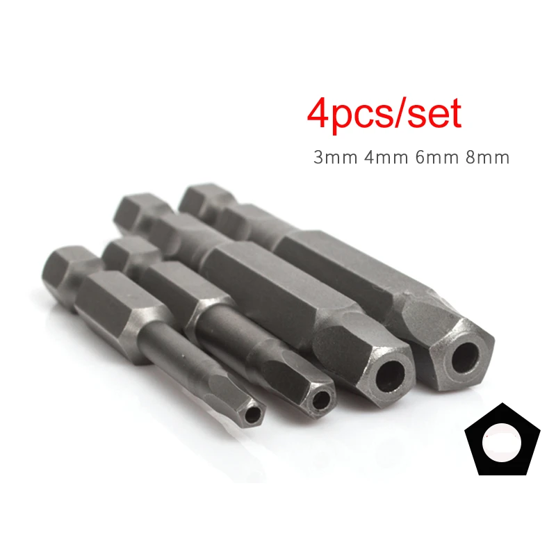 4size/set 1/4" Hex Shank S2 Pentagon Screwdriver Drill Bit Security