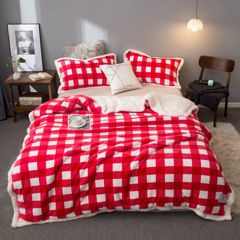 New Double Thick Blanket Solid Color Stripe Plaid blankets Warm Towel Quilt Office Single Air Conditioning Flannel Wool Blanket