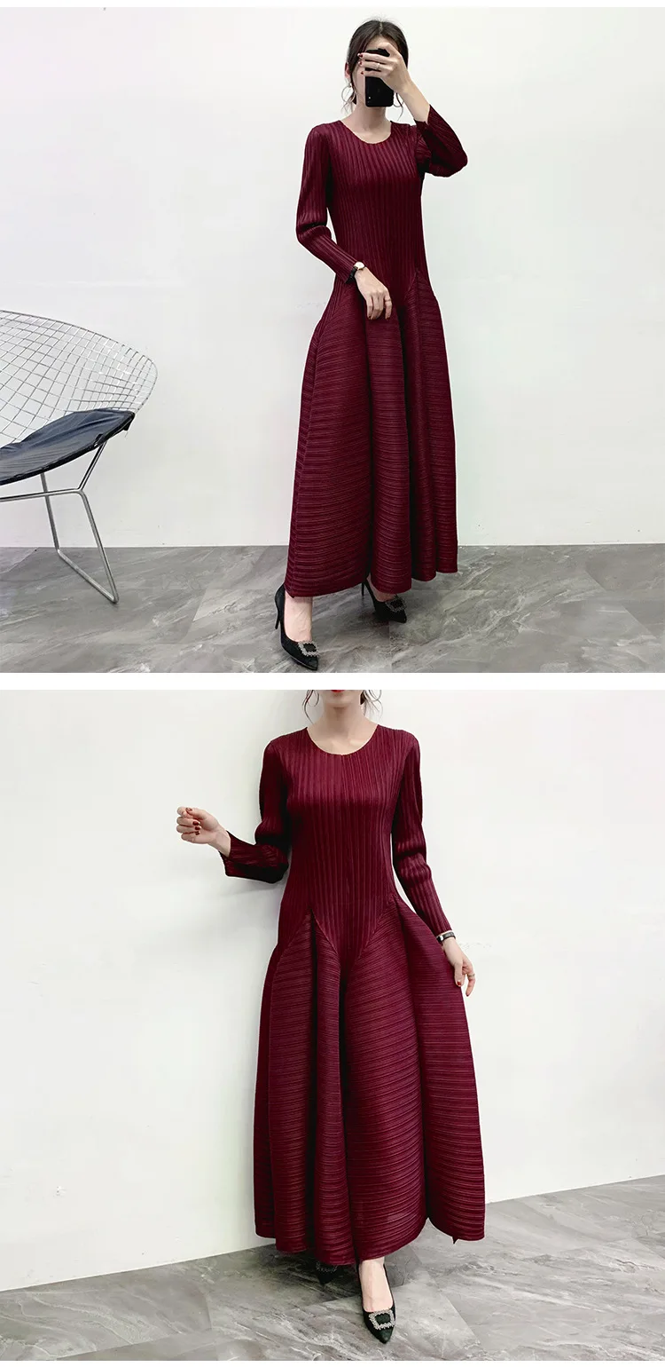 Miyake Плиссированное Платье Весна новые плиссированные свободные платья большого размера Длинные платья