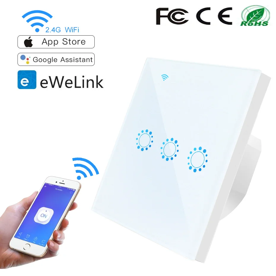 

EU Standard WiFi Smart Touch Switch Voice APP Wireless Remote Wall Light Switch 1/2/3 Gang Works With Amazon Alexa Google Home