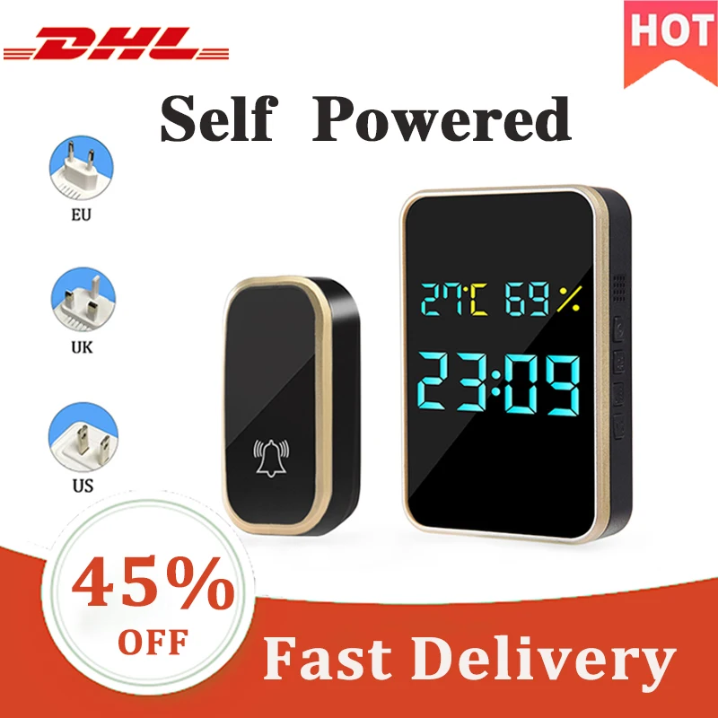 Timbre inalámbrico inteligente Digital para el hogar, timbre inalámbrico con control de temperatura, humedad y tiempo de visión, puerta autoalimentada, Dell