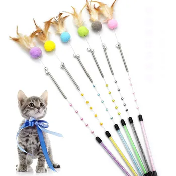 

Cat toy interesting interactive wire spring cat toy cat with bell feather stick cat pet interactive supplies funny cat stick