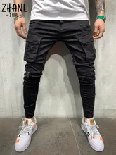 Pantalones vaqueros rasgados para hombre, Jeans elásticos con múltiples bolsillos, ajustados, pitillo, de chándal, Hip hop, 2021