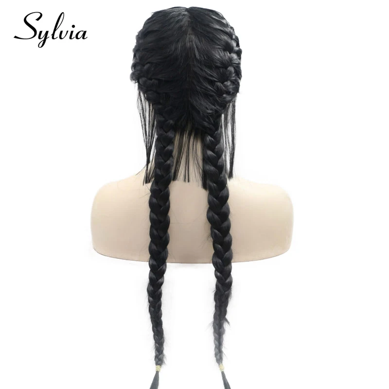 Braided Lace Front Wigs Ombre Braid Black Synthetic Wig Blonde 2 Braids Highlight Big Braiding Ponytail Baby Hair For Women Braided Lace Front Wigs Ombre Braid Black Synthetic Wig Blonde 2 Braids Highlight Big Braiding Ponytail Baby Hair For Women
