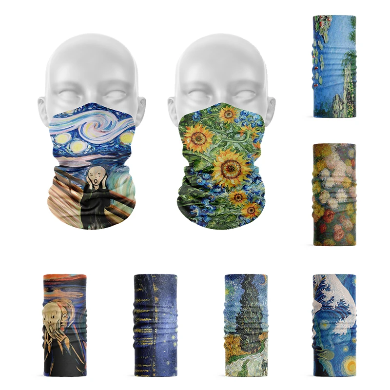 New 3D Van Gogh Oil Painting Women Ring Scarf Sunflower Starry Night Fun Retro Headband Outdoor Cycling Face Neck Cover Bandana