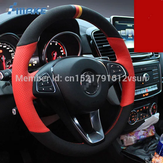 

For Benz GLE400 High Quality Hand-stitched Anti-Slip Red Leather Black Suede Red Thread DIY Steering Wheel Cover