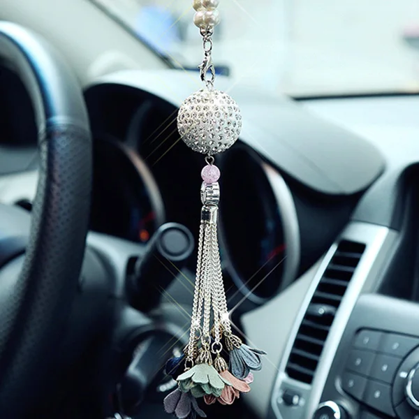 Crystal Ball - Flower-B Bling Car Accessories Colorful Crystal Hanging Ornament Car Rear View Mirror Pendant Auto Accessories Interior Pendant 