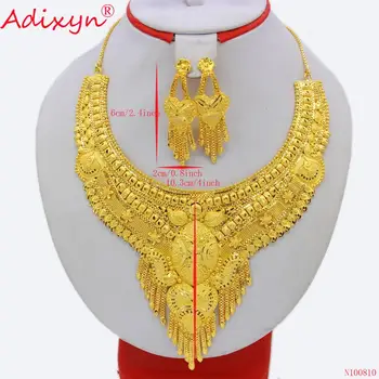 

Adixyn African Chain&Earrings Jewelry Set for Women Gold Color Bling Hanging Jewelry Ethiopian Women Wedding Accessory N100810