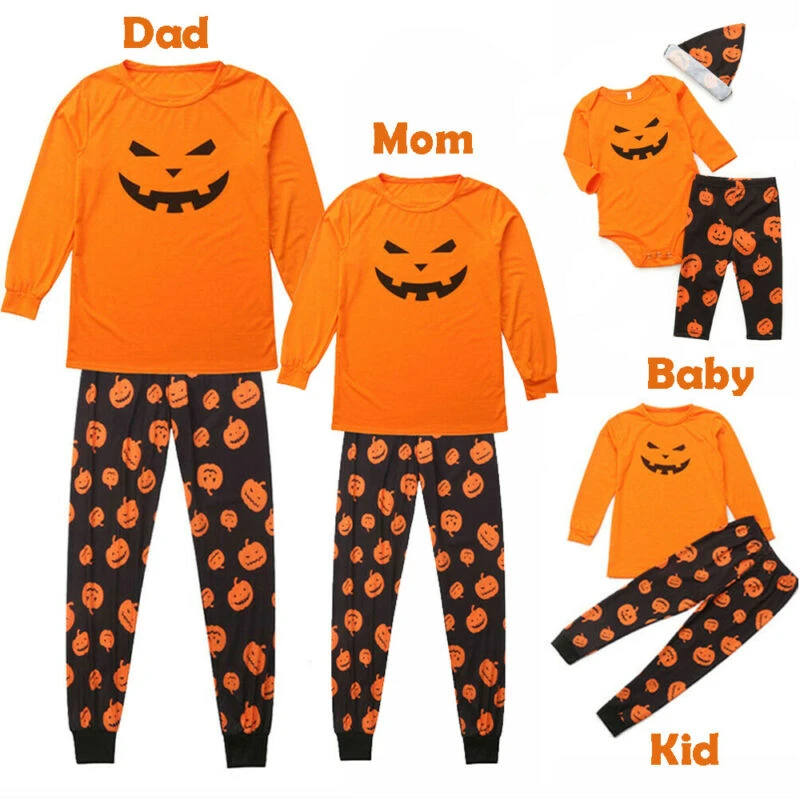 Nouveau Decontracte Halloween Famille Correspondant Pyjamas Ensembles Adulte Enfant Bebe Col Rond A Manches Longues Citrouille Pyjama Imprime Ensemble De Vetements De Nuit Aliexpress