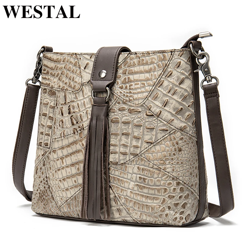 

WESTAL women's leather bag vintage shoulder bag for women zip messenger bags with tassel genuine leather shoulder bags female