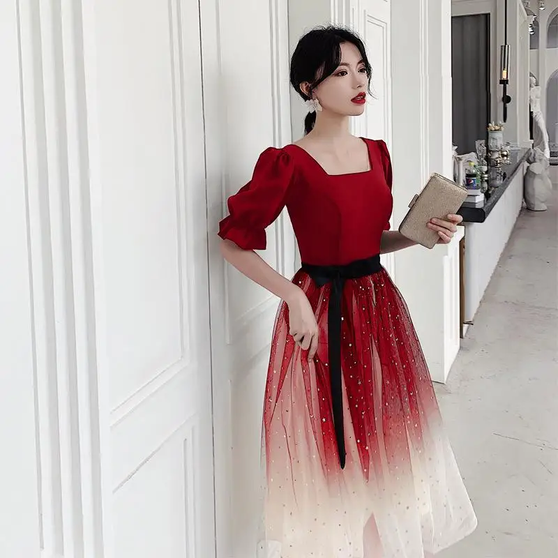 Элегантное женское вечернее платье, изысканное, Qipao, блестящее, Cheongsam, тонкое, макси платье, облегающее, с квадратным вырезом, Сетчатое платье - Цвет: Красный