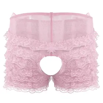 

iEFiEL Male Gay Mens Sissy Floral Lace Lingerie Mid Rise Open Crotch Super Frilly Ruffled Layered Lace Briefs Underwear Panties