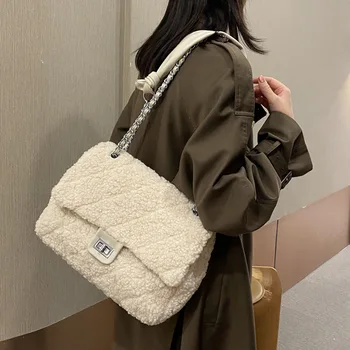 

Faux Fur Crossbody Bags for Women 2021 Chain Shoulder Handbags Lady Winter Luxury Hand Bag Ins Chic Female Travel Tote Bag