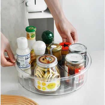 

Round Shaped Organizers Shelf Transparent Partition Design Seasoning Makeup Skin Care Storage Boxes Rack for Kitchen Bathroom