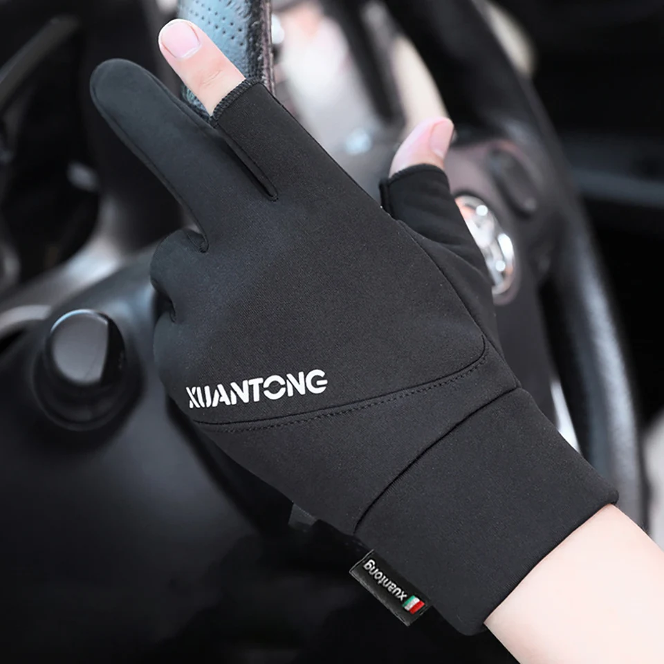Winter Outdoor Sports Windproof Warm Fishing Gloves Exposed Two-finger Fishing Gloves Touch Screen Non-slip Waterproof 1 Pair