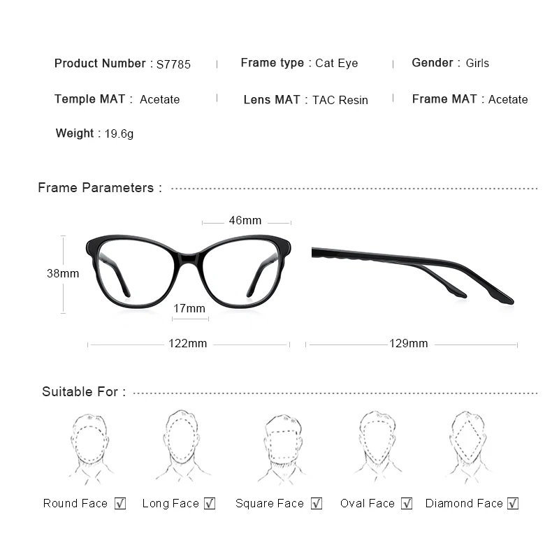 MERRYS DESIGN Kids Anti Blue Ray Light Blocking Glasses Cat Eye Girls Eyewear Frame Acetate Glasses Frames S7785FLG