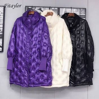 

Fitaylor 2020 New Winter Jacket Women Loose Down Coat Bright Side Long Parka Thick Warm White Duck Down Jacket