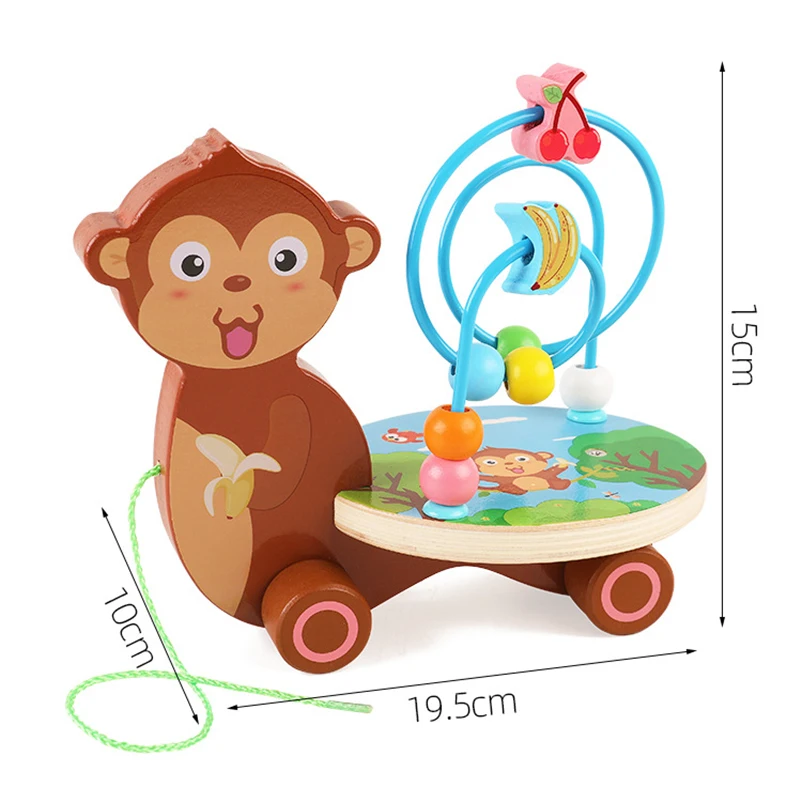 Мультфильм животное прицеп круглый шарик игрушечная деревянная головоломка ребенок круглый шарик 0-2-3-4 лет игрушка для детей Образование