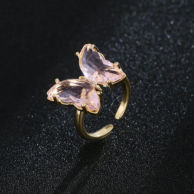 AMC Cute Butterfly Open Rings For Women Colorful Butterfly Adjustable Boho Animal Cuff Ring Jewelry Gifts For Women Kids Girls pink-ring