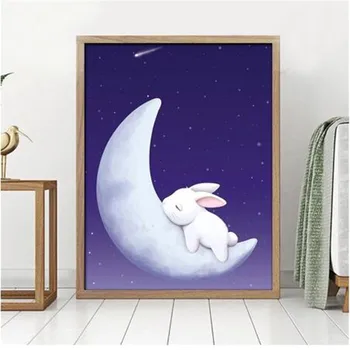 

Big Size 5D Full Drill Moon Sleep White Rabbit Diamond Painting Animal Nouveaute DIY Mosaic Embroidery Cross Stitch Unframed