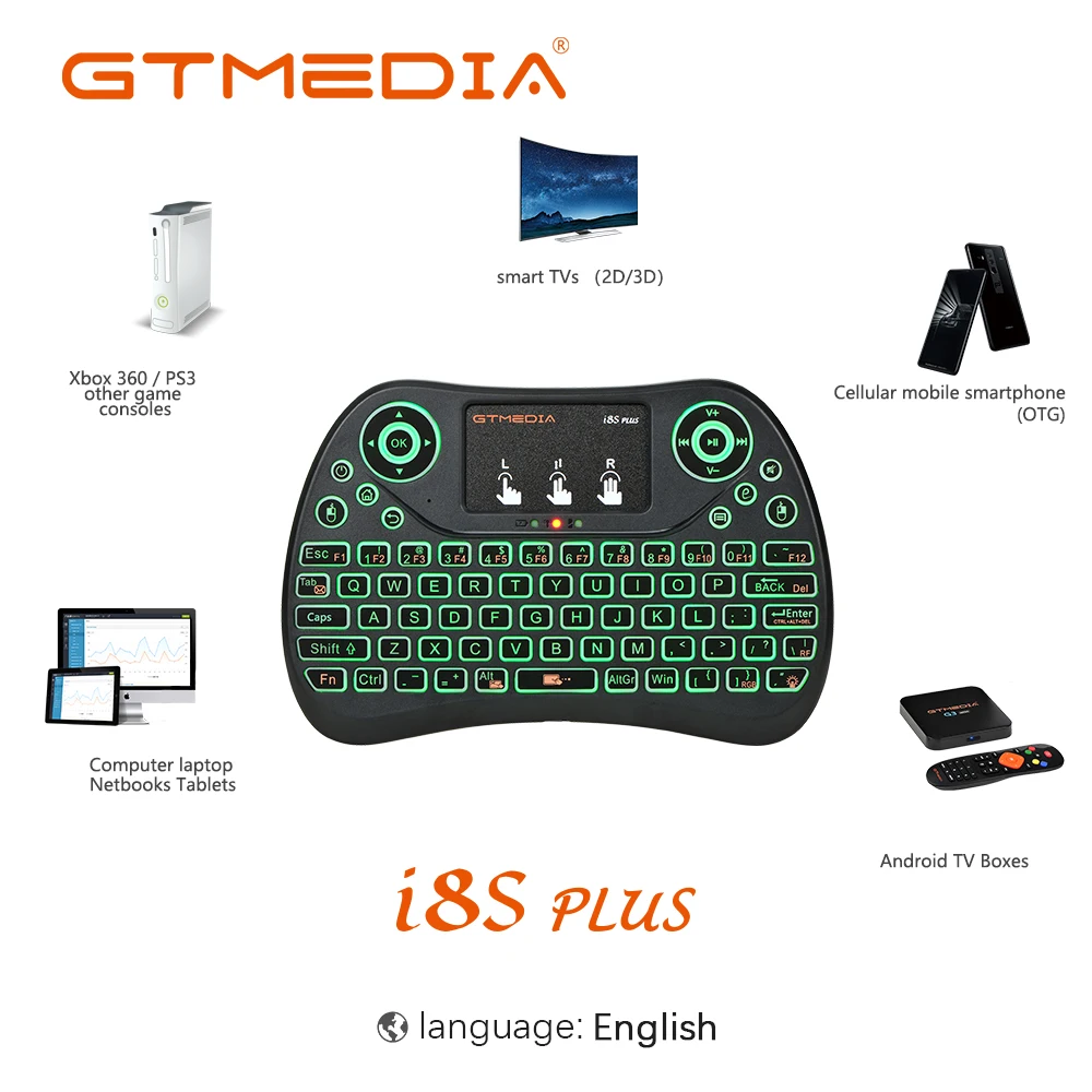 

2.4G Wireless Keyboard I8S Plus Backlit Keyboard I8 Mini Air Mouse Touchpad English Remote Control for Android TV Box Laptop