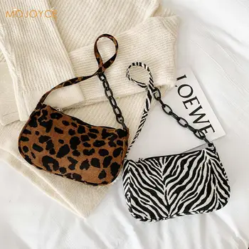 

Vintage Leopard Zebra Pattern Underarm Handbags Women Cloth Chain Shoulder Bags Evening Party Purse Clutches Purse