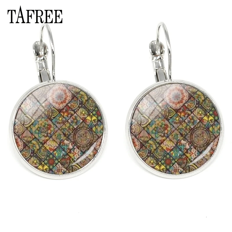 TAFREE бренд серьги Henna Mandala клипсы изящный модный Йога ювелирные изделия Сакральная Геометрия Стекло металлический Для мужчин Для женщин дру HN198