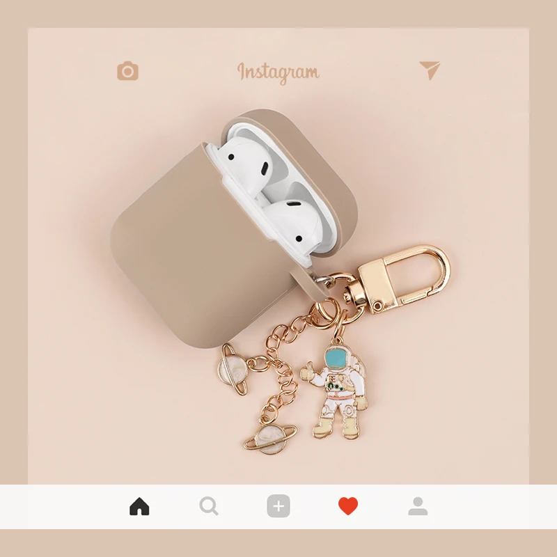 

Luxury cute Cosmic Astronaut spaceman metal keychain lunar silicone case for Airpods 2 Bluetooth Earphone Accessories cover Bag
