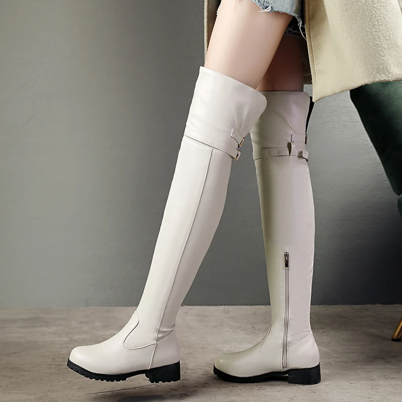 Lucyever/Модные женские ботфорты выше колена; сезон осень-зима; женская обувь из искусственной кожи на квадратном каблуке и платформе; большие размеры 34-46
