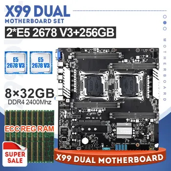 شراءX99 المزدوج اللوحة كومبو مع 2.5G تخدم 2 قطعة XEON E5 2678 V3 وحدة المعالجة المركزية و 8*32GB 2400MHz Ram DDR4 ECC REG الذاكرة