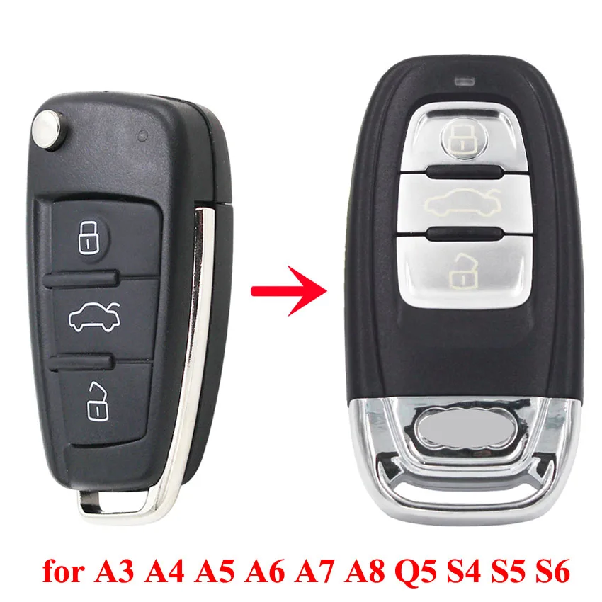 First2savvv Coque de Protection pour clé de Voiture Intelligente 3 Button Audi A4 A6 A5 A7 A8 Q5 Q7 S5 S6 S7 KY-Audi-GJQ-ZN-3J-02 