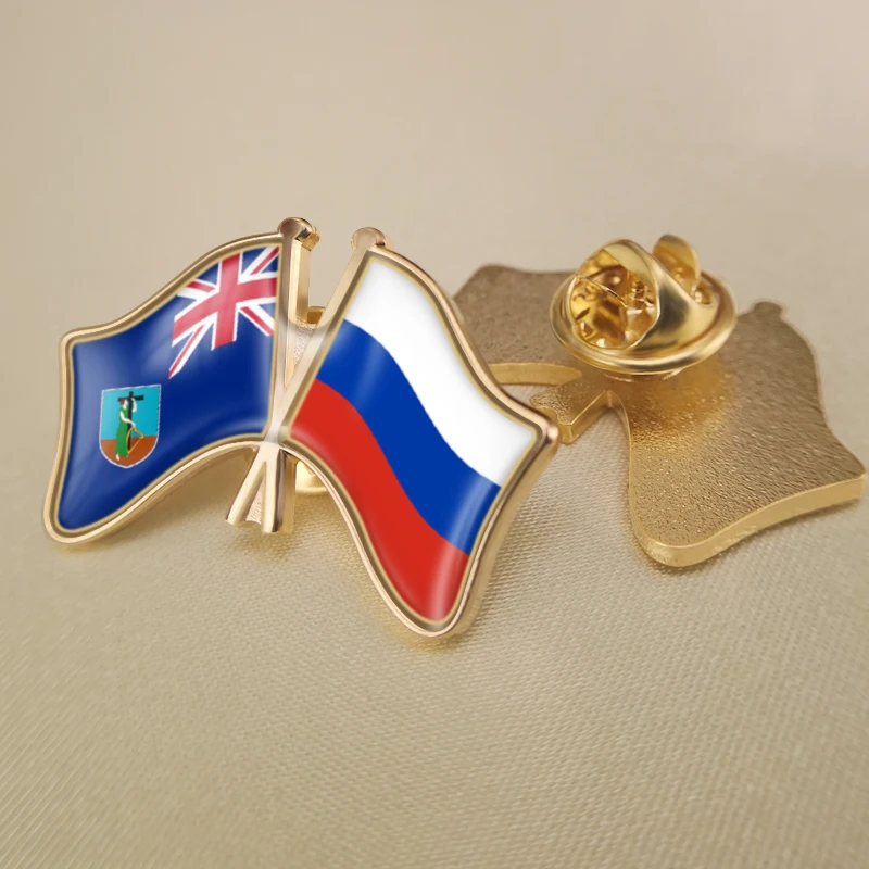 

Montserrat and Russian Federation Crossed Double Friendship Flags Lapel Pins Brooch Badges