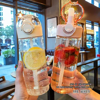 

Adult Pregnant Women Cup with Straw Sports Portable Transparent Cup Female Student Portable Bottle Simple Tritan Plastic Cup