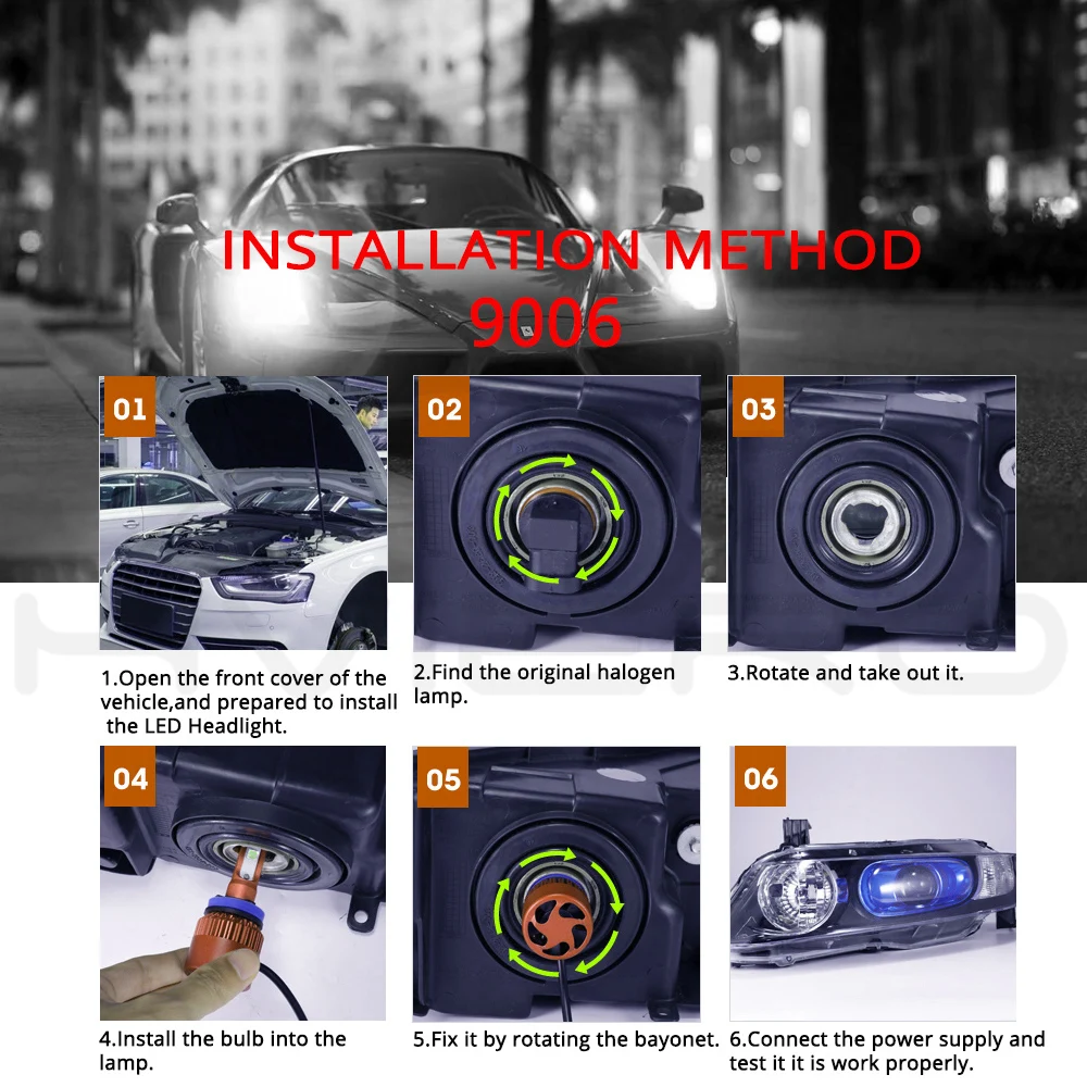 Hviero 2Pcs S2 9006 HB4 Cob Headlight WaterProof Car Bright Bulb Single Beam 72W 8000LM 6500K Automobile Headlamp White DC 12V 24V