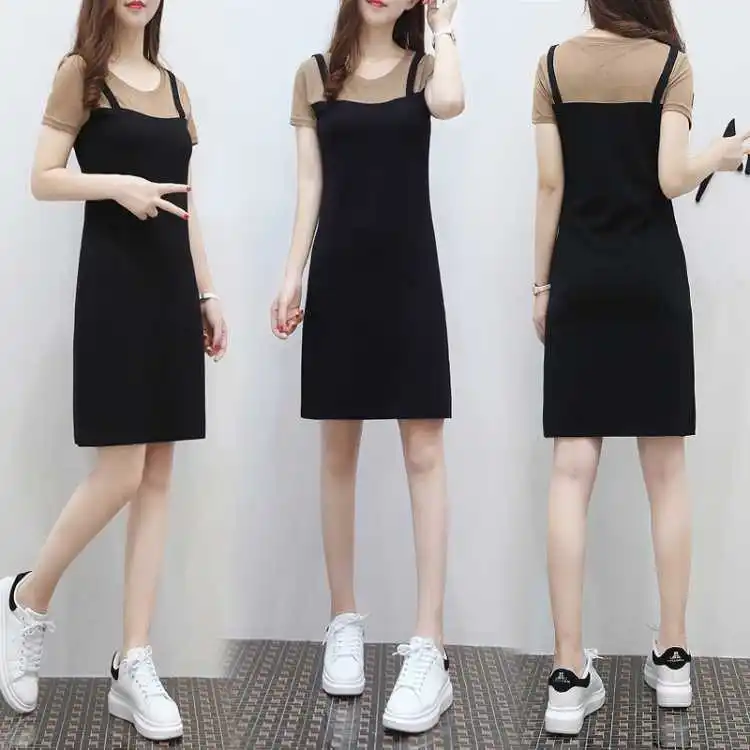 

2019 Spring And Summer New Style Mock Two-Piece Dress Women's Korean-style Mid-length Slimming Suspender Skirt Elegant Camisole