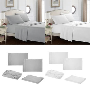

3/ 4 Piece 1800 Count Bed Sheet Set Deep Pocket Sheets - White/Gray Colors