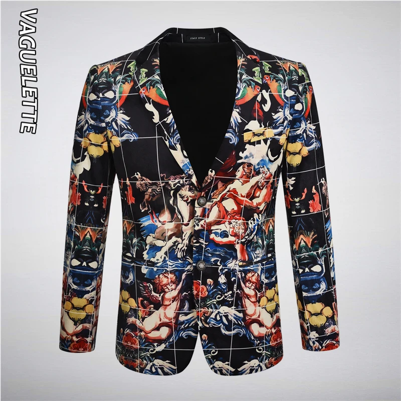 Vaguelette Velvet Luxury Printed Men Blazer Slim Fit Fashion Wedding Party Stage Clothing For Men Blazers Suit Dress Jackets 4XL Vaguelette Velvet Luxury Printed Men Blazer Slim Fit Fashion Wedding Party Stage Clothing For Men Blazers Suit Dress Jackets 4XL