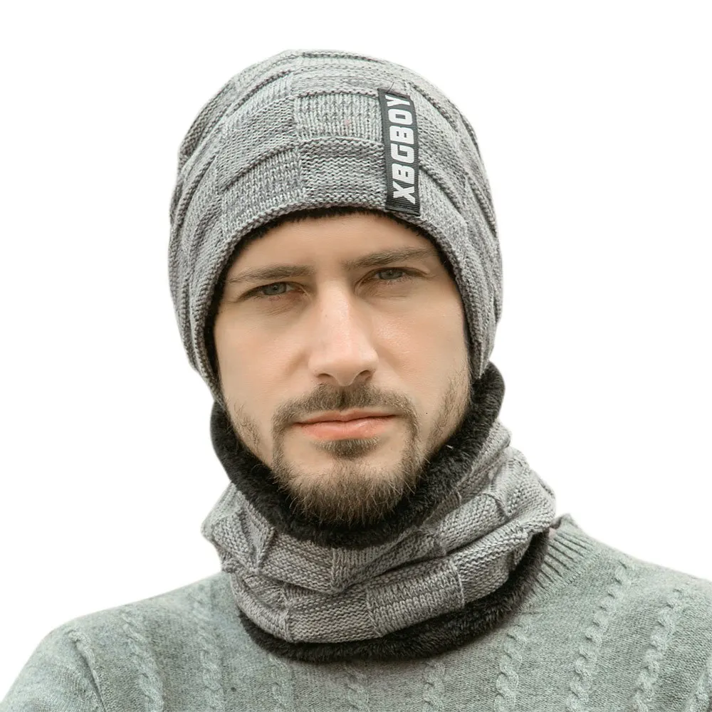 Комплект из 2 предметов, зимняя мужская шапка+ нагрудник, Мужская теплая вязаная шапка с черепом, шарф, плотный бархатный шарф, лыжная шапочка, Мужская модная теплая шапка, комплект