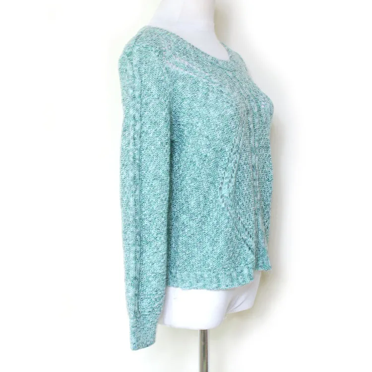 YUNINYOYO Beautiful blue-green gradual change hollow perspective knitting high waist cotton spring autumn Pullover  thin sweater