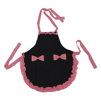 

Uhome Fashion Lovely princess rural style Cotton Grid Pattern Working Chefs Kitchen Cooking Cook Womens Ladies Fancy Maid Set Ap