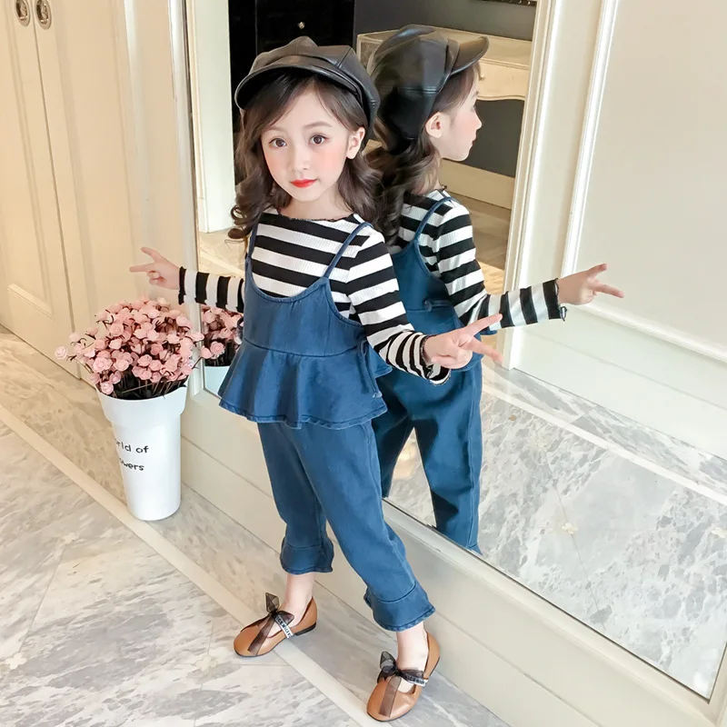

Girl'S Suit Tops Culottes Cowboy Three-piece Set Lace Baby GIRL'S Spring And Autumn CHILDREN'S Suit 2019 Fashion Clothing Ck022
