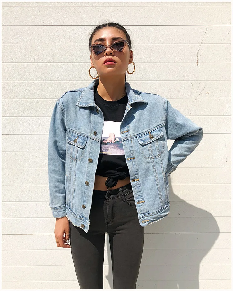 

Autumn Clothing New Style Korean-style Fashion Student Uniform Loose-Fit BF Style Light Blue Jeans Coat Female Jacket Baseball U
