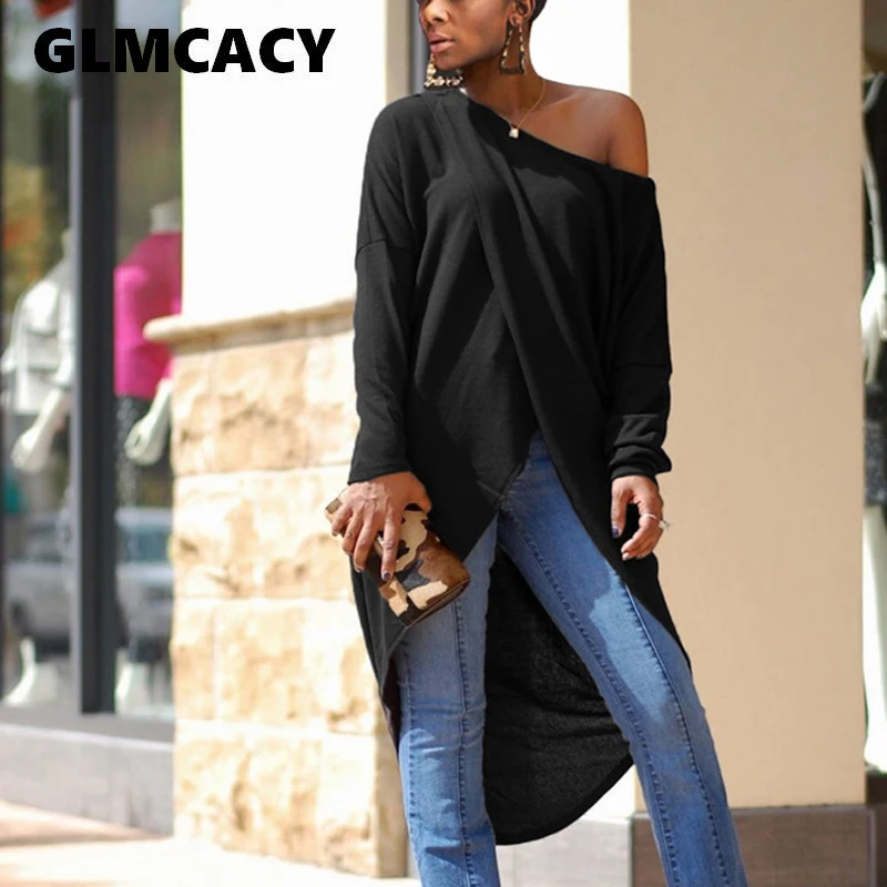 

Women Off Shoulder Sexy Asymmetrical Party Night Club Dress Casual Loose Cotton Dip Hem Midi Dress Fall Winter Vestidos